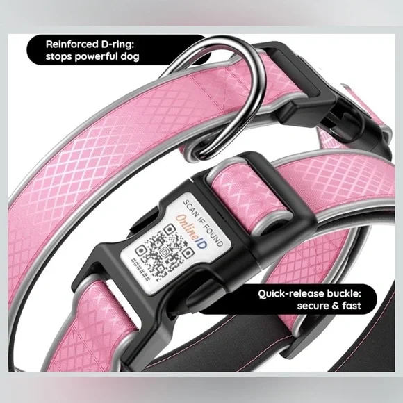 Dog Collar Reflective Pink QR Code For Lost Dog - Picture 3 of 3